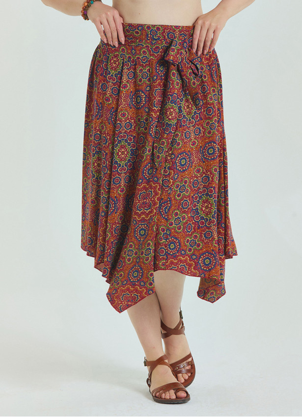 Gipe Detailed Waist Tied Retro Plus Size Skirt 4591